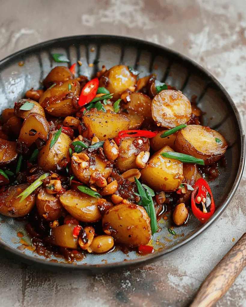 Sticky Honey Chili Potatoes with Peanuts