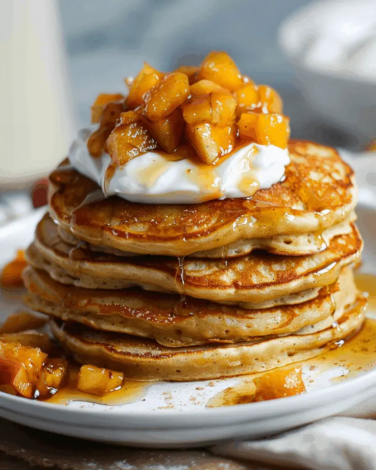 Fluffy Spiced Pancakes With Caramel Apple Compote