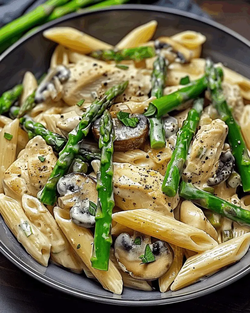 Indulge in Creamy Mushroom and Asparagus Chicken Penne Tonight!