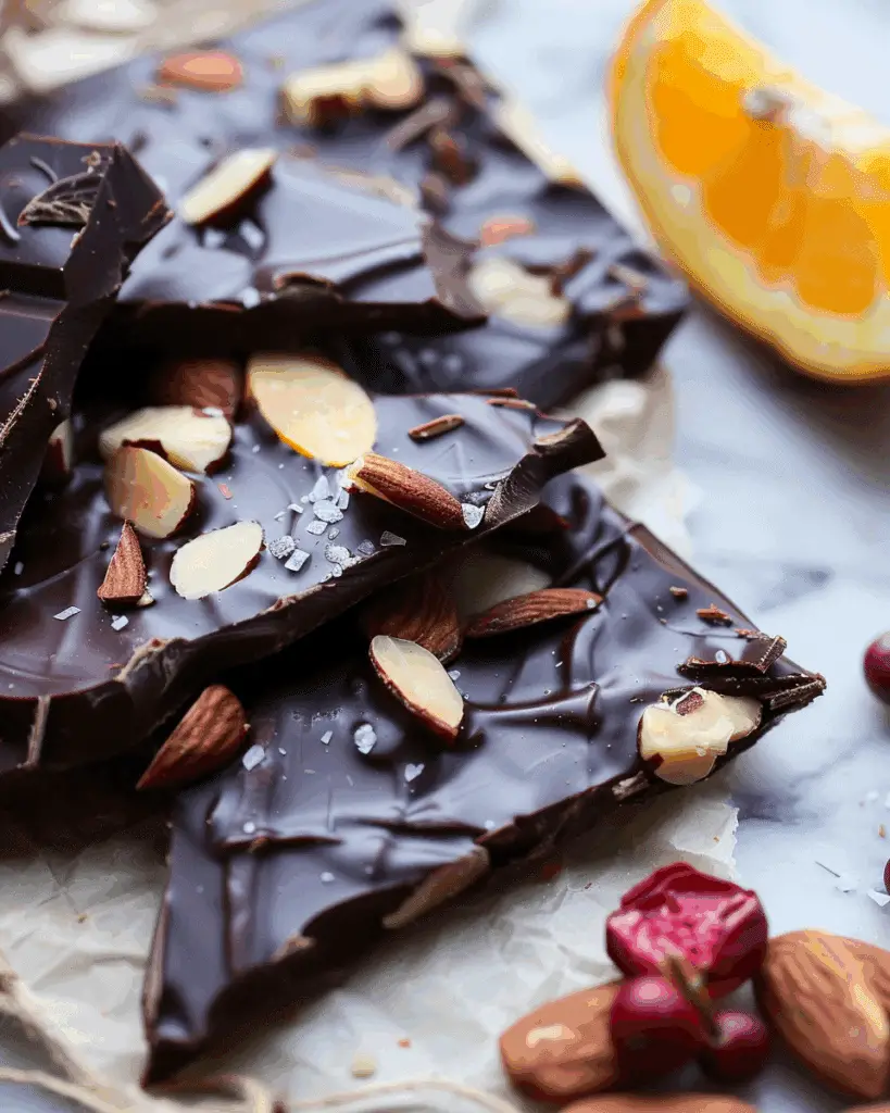 Easy Dark Chocolate Christmas Almond Bark with Orange