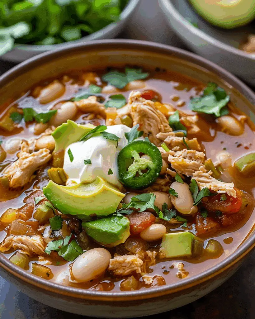Healthy White Turkey Chili with Avocado & White Beans