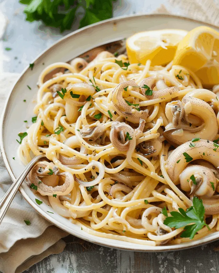 Calamari Pasta with Garlic White Wine Sauce