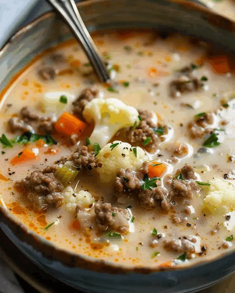 Keto Cauliflower & Hamburger Soup