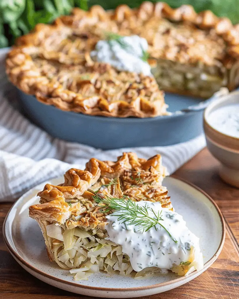 Crispy Cabbage Pie with Dill Cream Sauce – Easy Vegetarian Comfort Food Recipe