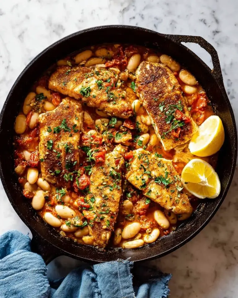 One Pan Blackened Cod with Tomato and White Bean Sauce Recipe