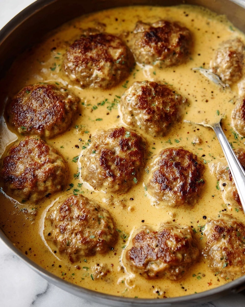 A white plate holds a serving of three meat patties covered in a light brown sauce with bits of green herbs sprinkled on top. Next to them are several golden brown potato wedges seasoned with herbs and slightly crispy edges. A bright yellow lemon half leans against the meat patties. A silver fork holds a small piece of one meat patty, showing its cooked, soft inside. The plate is set on a white marbled surface. photo taken with an iphone --ar 4:5 --v 7
