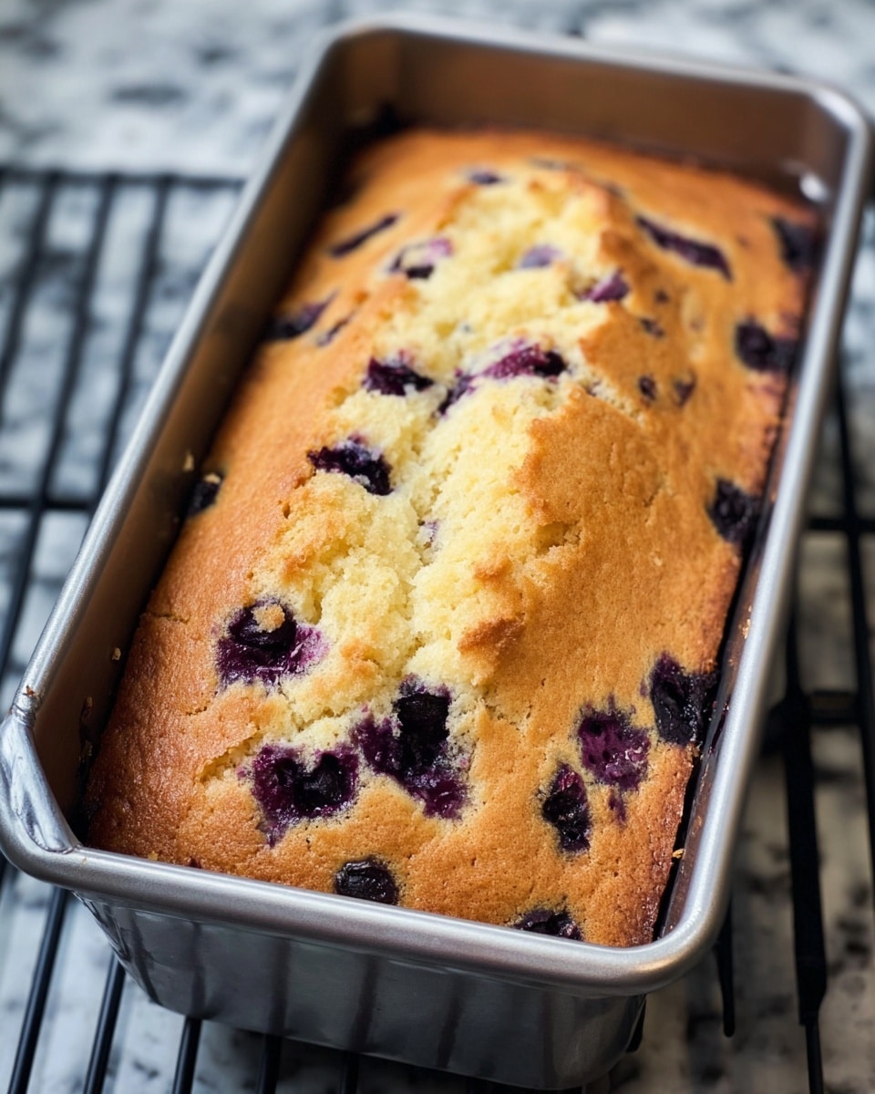 A loaf of blueberry bread with a golden brown crust and a soft, light yellow interior filled with many dark purple blueberry pieces. One slice is cut and placed in front showing the moist texture and the blueberries inside. Fresh blueberries are scattered around the loaf on a dark board with a wooden border, all set on a white marbled textured surface. photo taken with an iphone --ar 4:5 --v 7