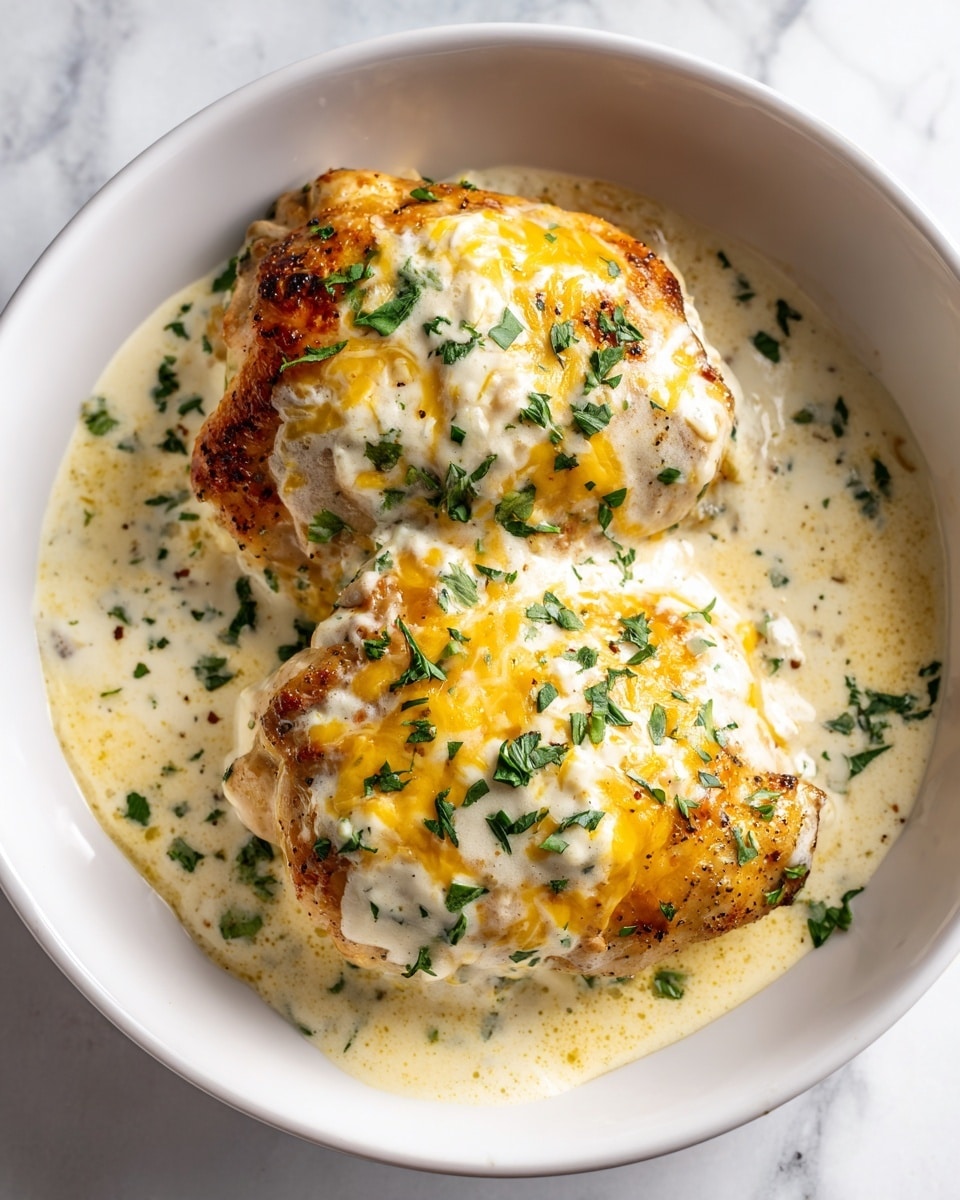 A white plate holds a baked chicken piece topped with a golden, slightly browned layer of melted cheese sprinkled with green herbs. Behind the chicken, there is a serving of fluffy white rice garnished with small green leaves. To the side of the rice, there is a small pile of cooked dark green vegetables. The plate sits on a soft, striped cloth with shades of white, beige, and gray. The scene is set on a white marbled surface with blurred kitchen items in the background. photo taken with an iphone --ar 4:5 --v 7