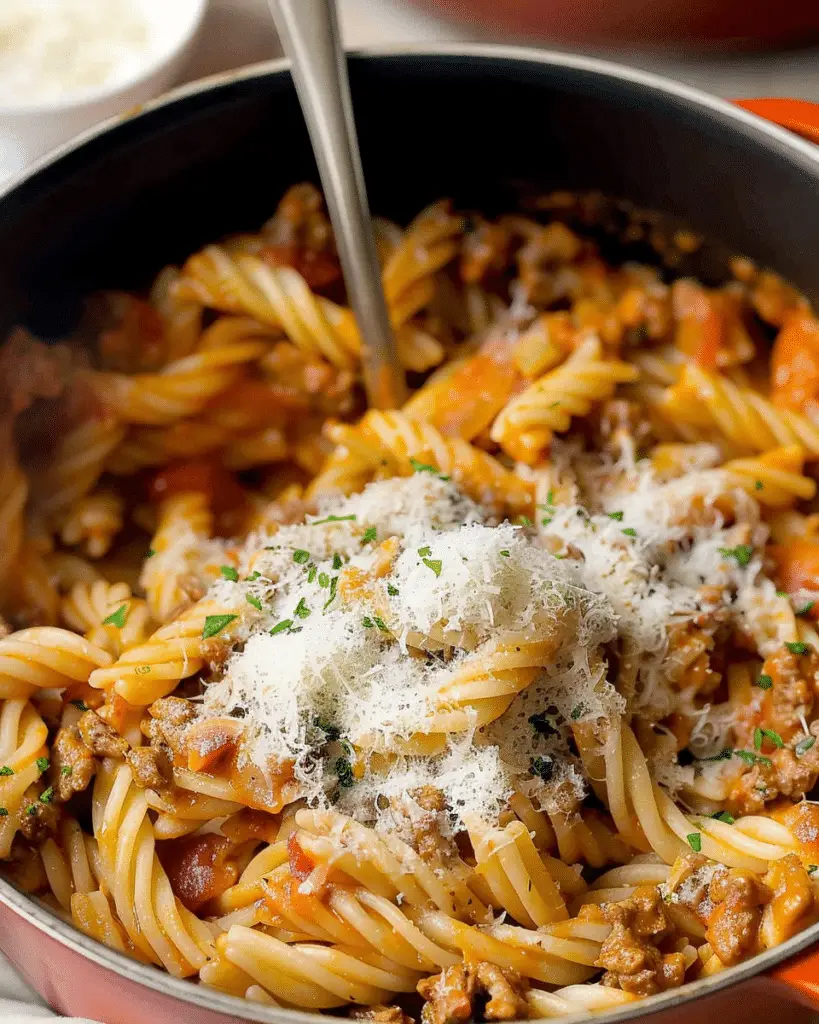 One‑Pot Creamy Tomato Beef Pasta