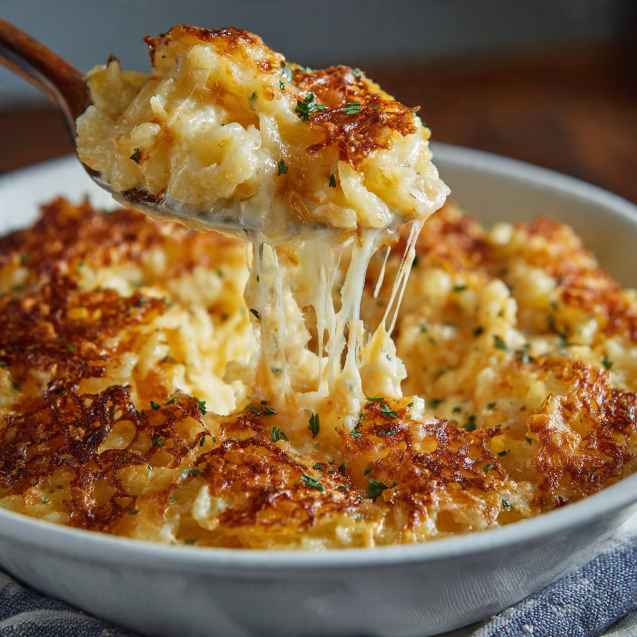 The image shows a wooden board with several potato halves placed on the left side, their creamy pale yellow insides facing up, paired with fresh green leafy parsley nearby. In the center are three wide rectangular slices of pale yellow butter stacked over each other, resting on the board, with a small pile of butter shavings below them. Surrounding the board are five small white bowls filled closely with different types of grated and powdered cheeses, all in varying shades of white and pale yellow. At the bottom left, two garlic bulbs with their papery skins are partially visible. The whole setup is positioned on a rustic wooden surface with small piles of coarse salt scattered around. photo taken with an iphone --ar 4:5 --v 7