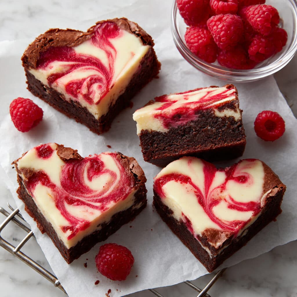 Heart-Shaped Fudgy Cheesecake Raspberry Swirl Brownies Recipe