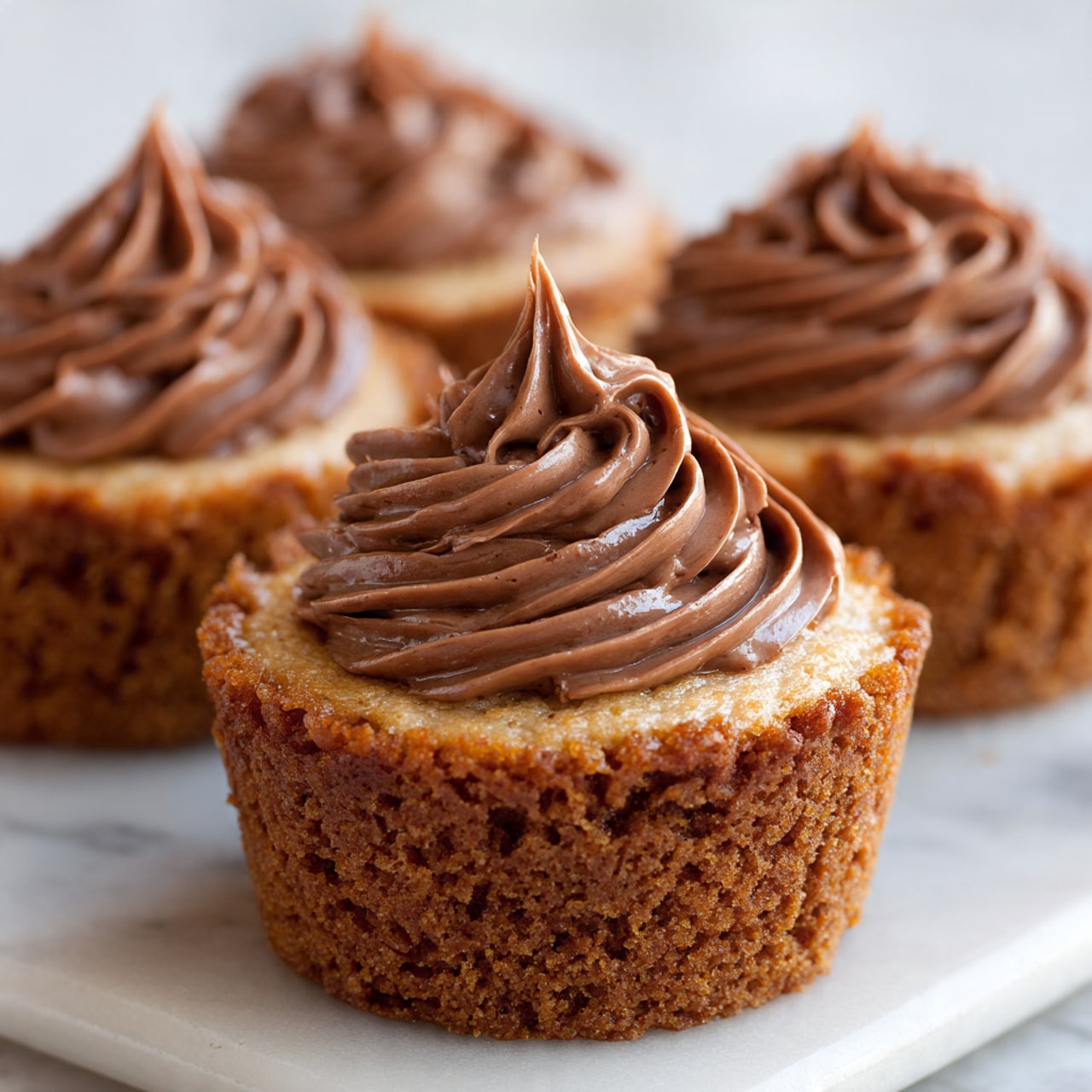 A white plate holds a small dessert with three layers: a dark, crumbly bottom layer, a thick middle layer of light brown mousse, and a top layer of white whipped cream shaped in a swirl. The dessert is drizzled with dark chocolate sauce in thin lines over the whipped cream and mousse. A bite is taken from the front, showing the textures inside. A silver spoon with more mousse and whipped cream rests nearby. In the background, there is a blurry glass of milk sitting on a white marbled surface. Photo taken with an iphone --ar 4:5 --v 7