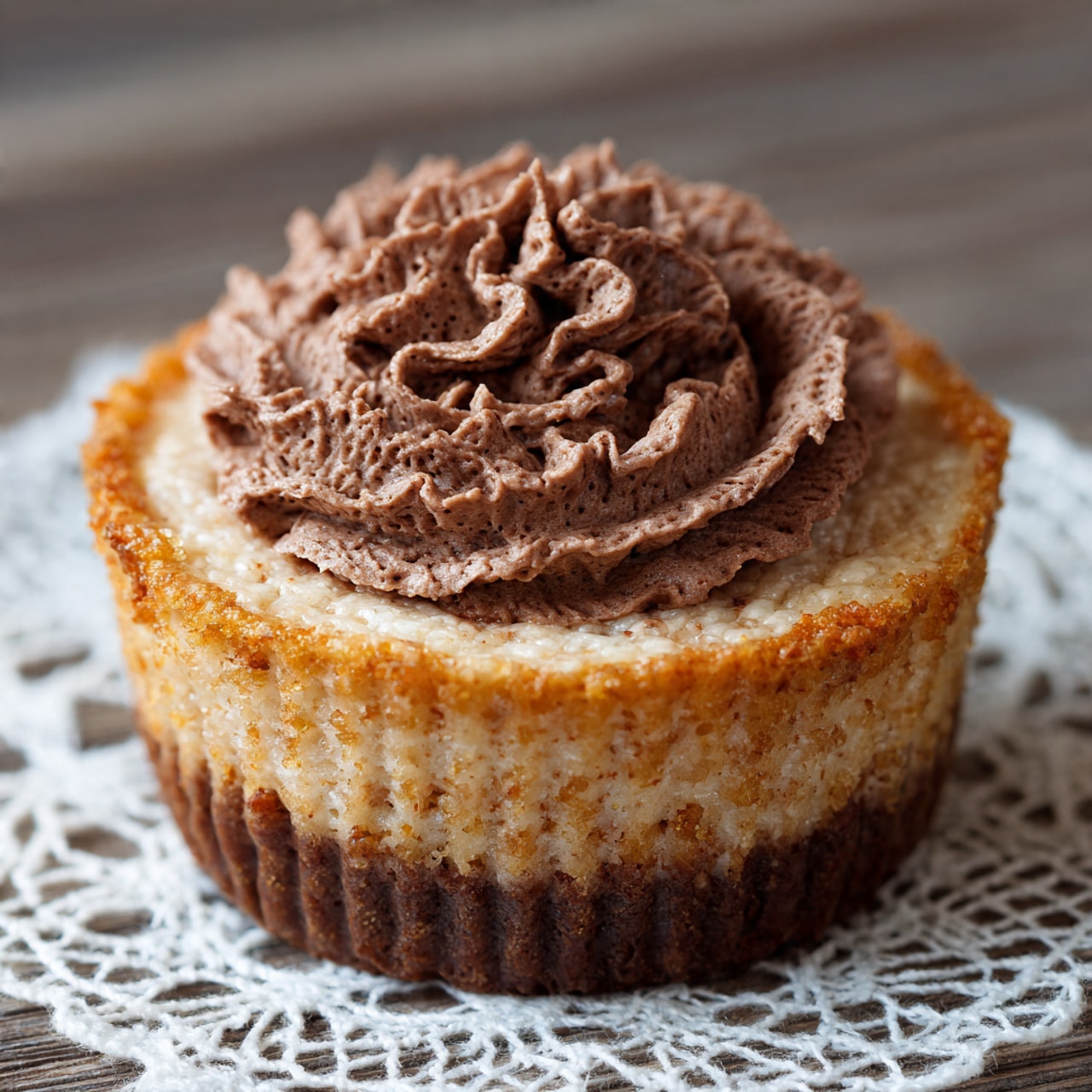The image shows a close-up of a metal mixing bowl filled with smooth, light brown chocolate batter. The batter has a soft and thick texture, swirling gently around a white mixing paddle attached to a stand mixer. The bowl is tilted slightly, held by a woman's hand with a visible thumb at the bottom left corner. The background surface is a white marbled texture. photo taken with an iphone --ar 4:5 --v 7