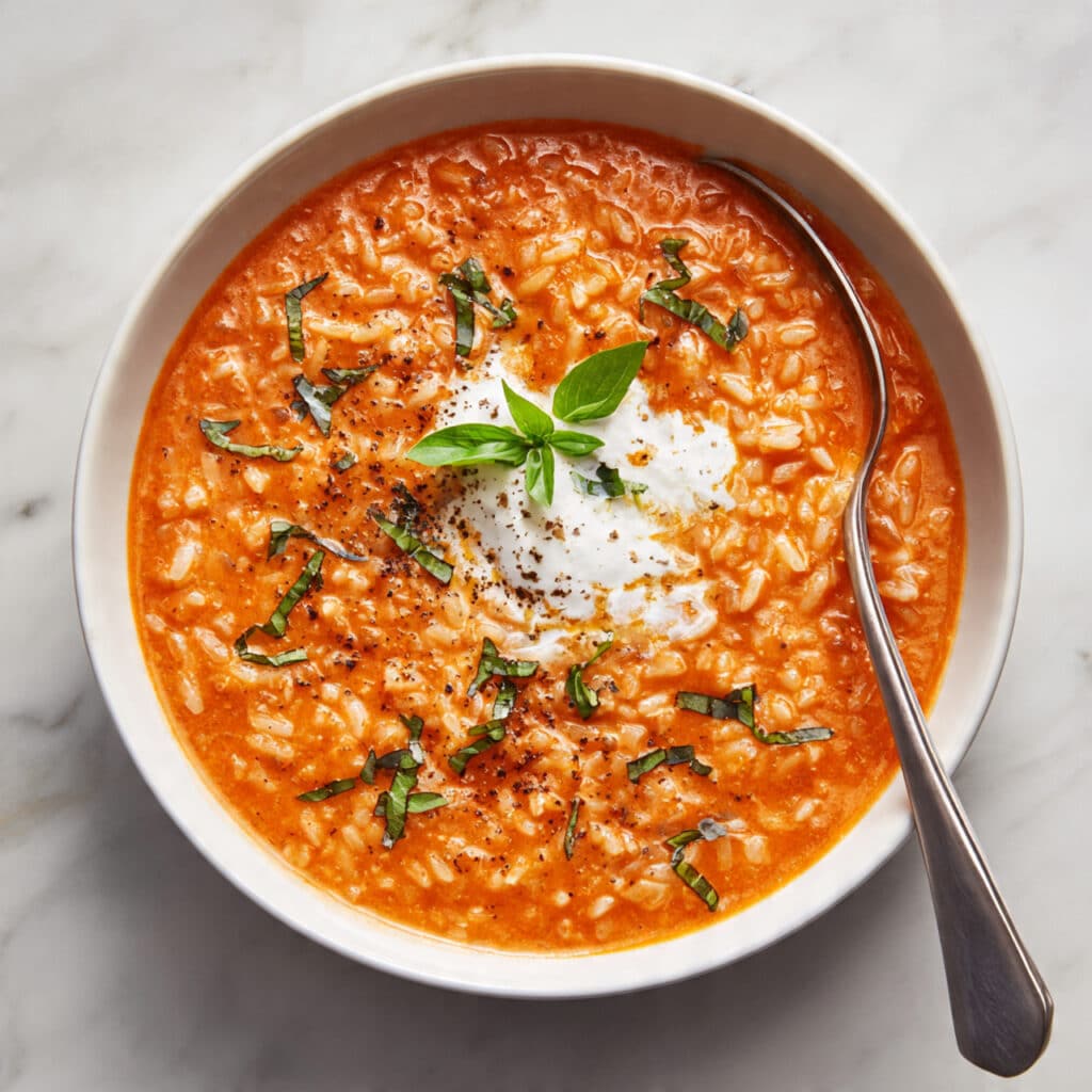 Easy Creamy Tomato Rice Soup Recipe