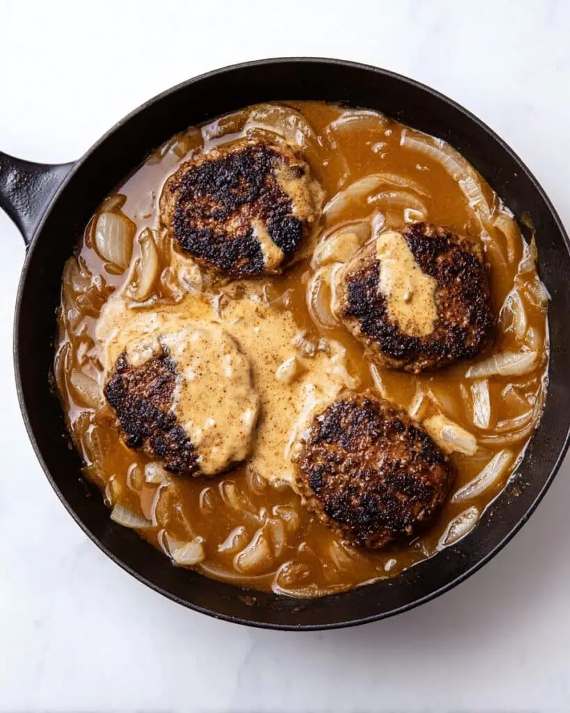 Copycat Cracker Barrel Chopped Steak with Onion Gravy and Mashed Potatoes Recipe