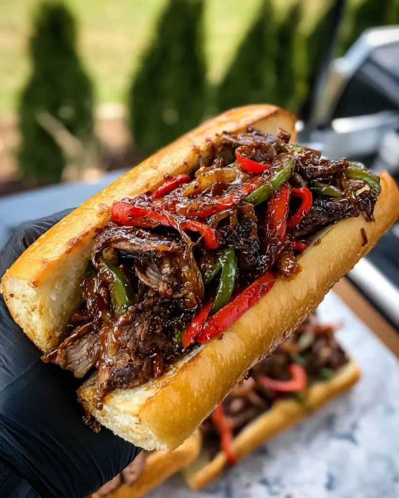 Ultimate Griddled Cheesesteak with Smoked Gouda and Sautéed Peppers Recipe