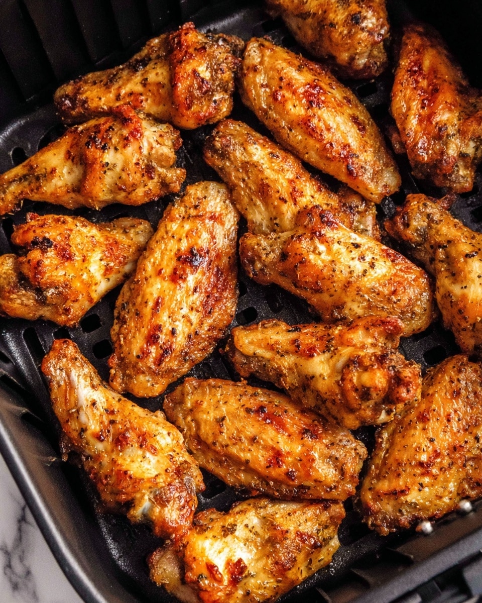 A close-up view of golden brown cooked chicken wings arranged in a single layer inside a black grill basket. Each wing shows a crispy texture with a mix of darker and lighter brown tones, with visible black pepper seasoning on the skin. The wings appear juicy with a slightly rough and shiny surface from the cooked skin. The grill basket holds the wings evenly spaced, while the background is a white marbled texture. photo taken with an iphone --ar 4:5 --v 7