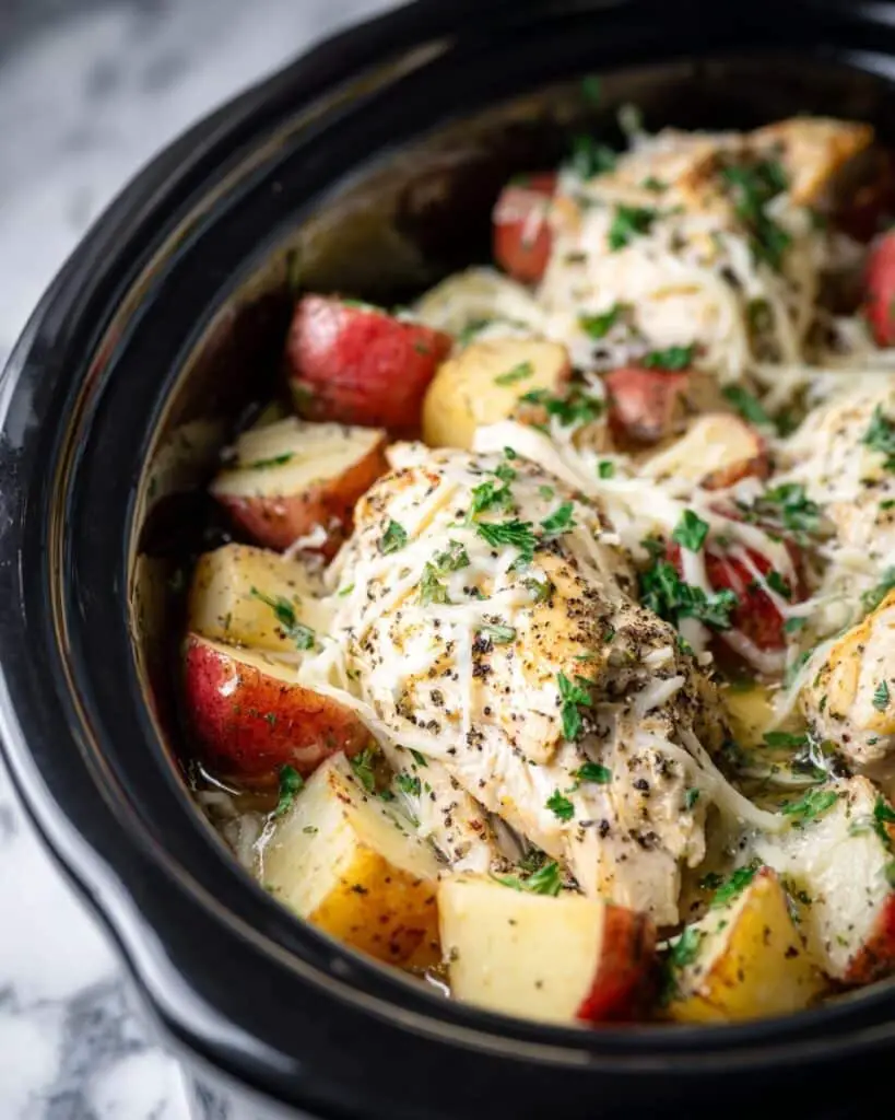 Crockpot Garlic Parmesan Chicken and Potatoes Recipe
