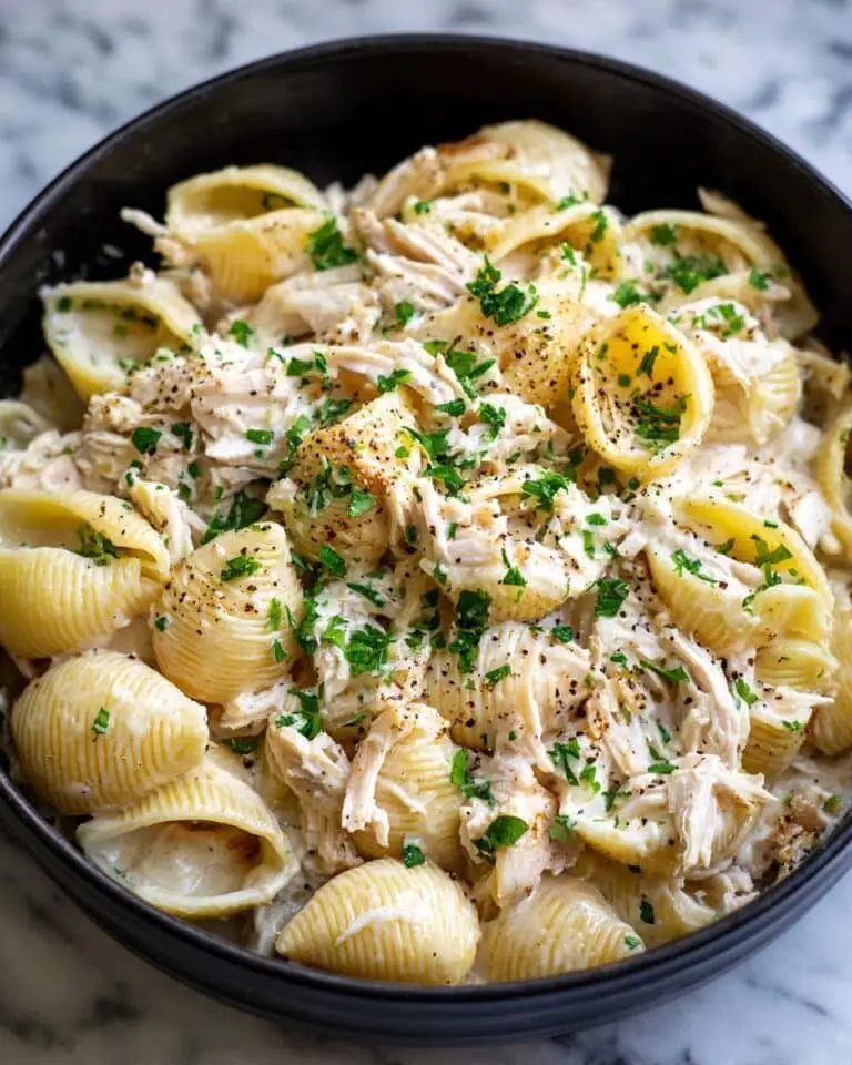 Slow Cooker Creamy Garlic Parmesan Chicken Shells Recipe