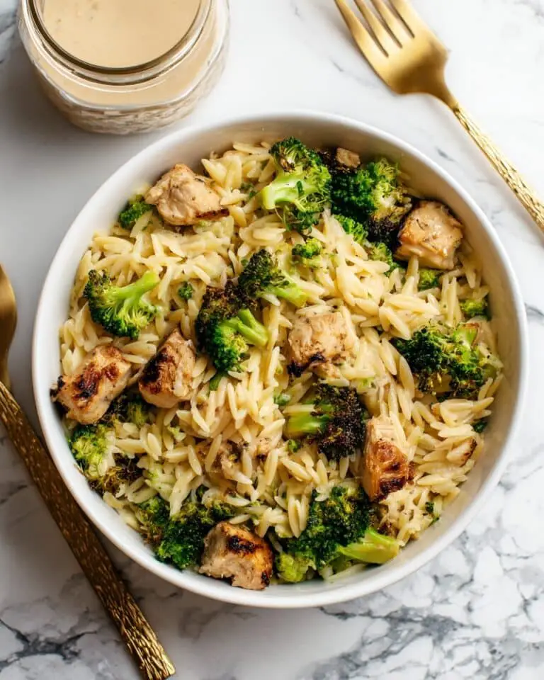 Pesto Chicken Caesar and Roasted Broccoli Orzo Pasta Salad Recipe