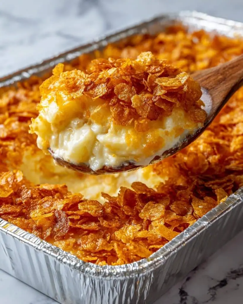 Church Lady Potatoes: Creamy Cheesy Hash Brown Casserole with Crunchy Cornflake Topping Recipe