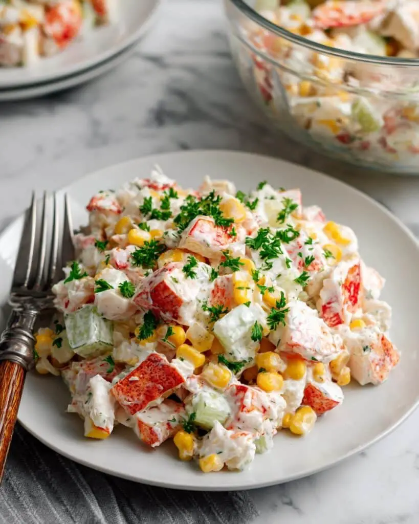 Crab Salad with Imitation Crab, Corn, Swiss Cheese, and Chives Recipe