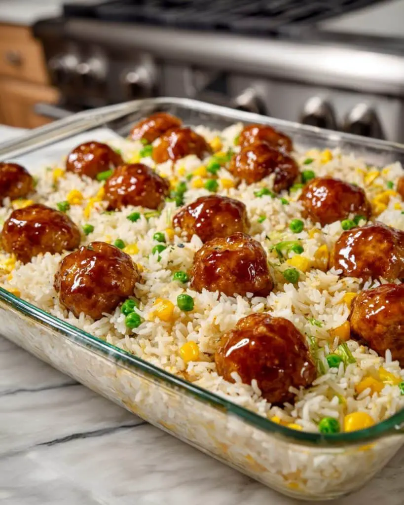Honey Garlic Meatball Rice Bake Recipe