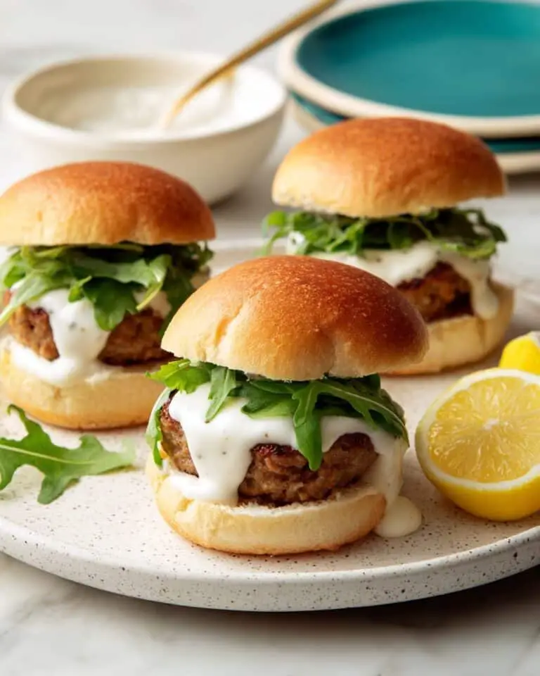 Basil and Feta Turkey Burger Sliders with Lemony Yogurt Sauce Recipe