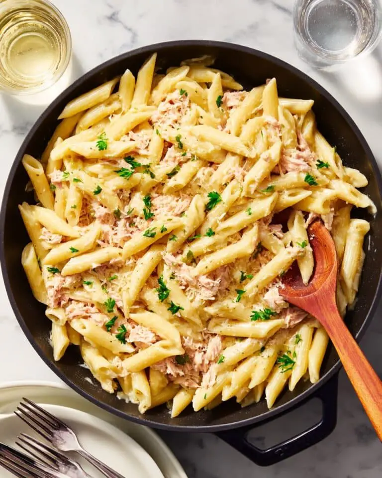 Lemon Garlic Tuna Pasta with Capers and Parmesan Recipe