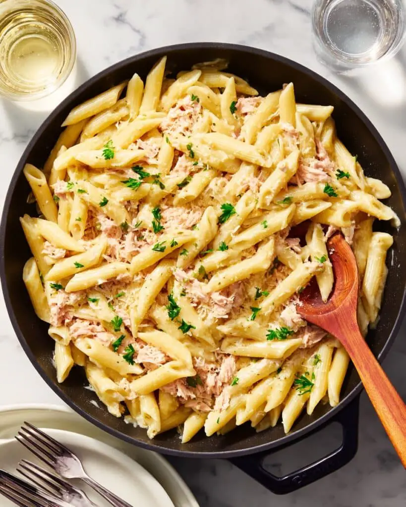 Lemon Garlic Tuna Pasta with Capers and Parmesan Recipe