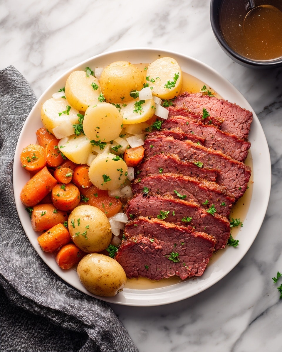 Authentic Irish Corned Beef Brisket with Potatoes, Cabbage, and Carrots for St. Patrick’s Day Recipe