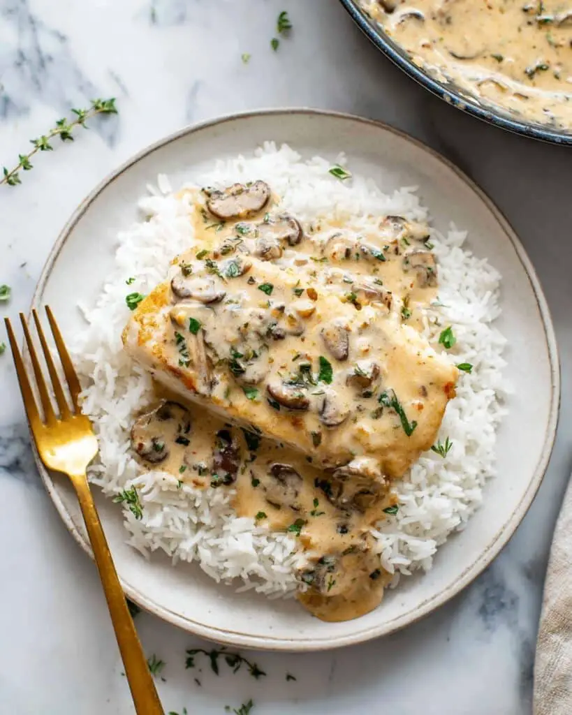 Creamy Garlic Salmon with Parmesan Sauce and Rice Recipe