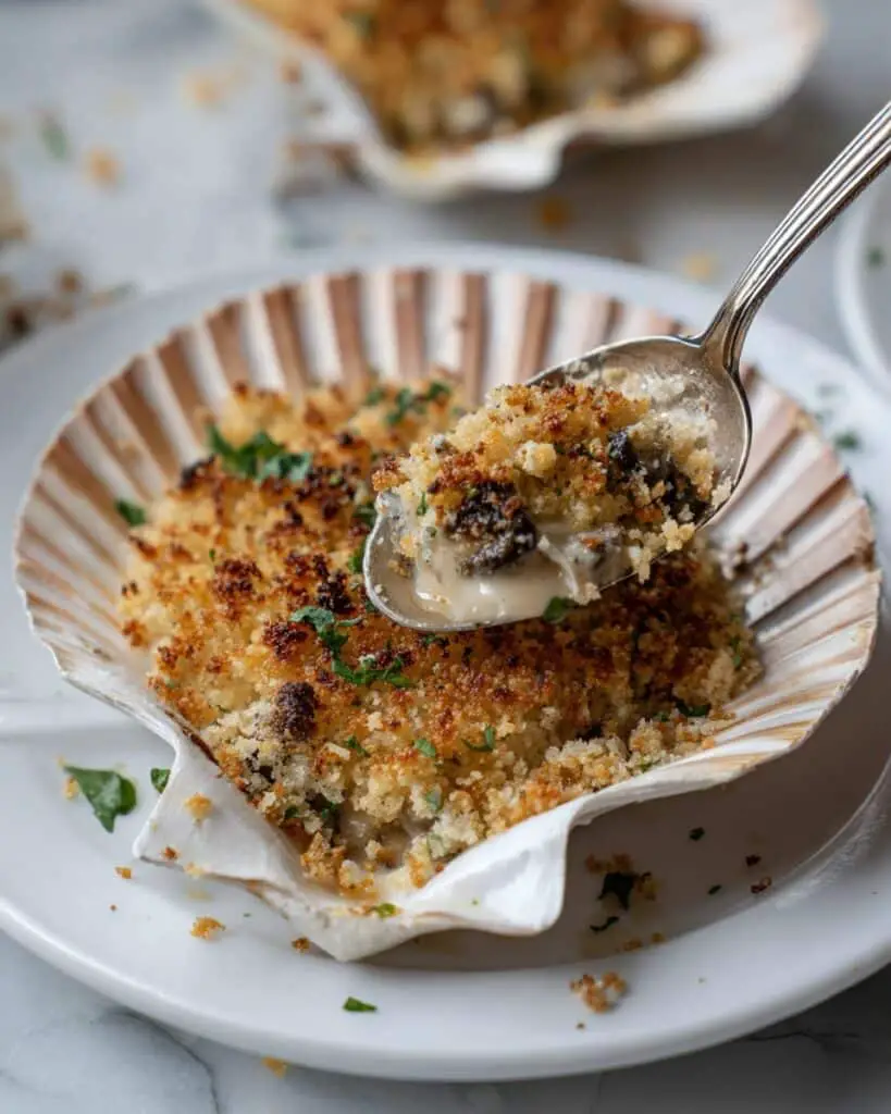 Coquilles Saint-Jacques: Baked Scallops with Mushroom Béchamel and Gruyère Crust Recipe