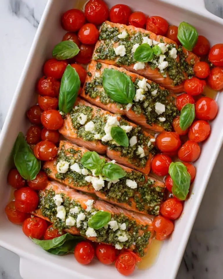 Pesto Salmon with Roasted Cherry Tomatoes Recipe