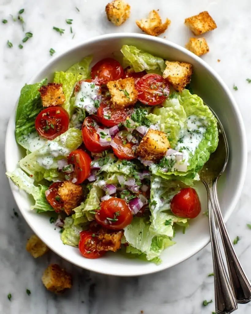 Baby Gem Lettuce Salad with Cherry Tomatoes and Homemade Croutons Recipe