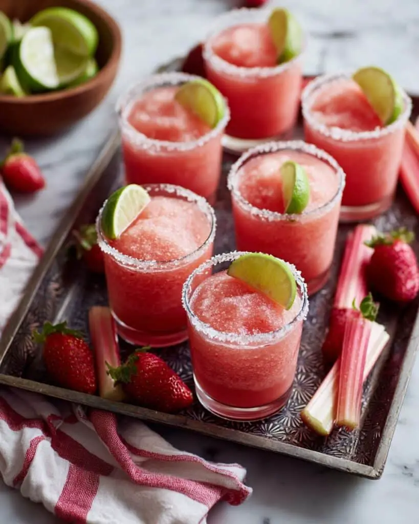 Make Ahead Mason Jar Strawberry Rhubarb Frozen Margaritas Recipe