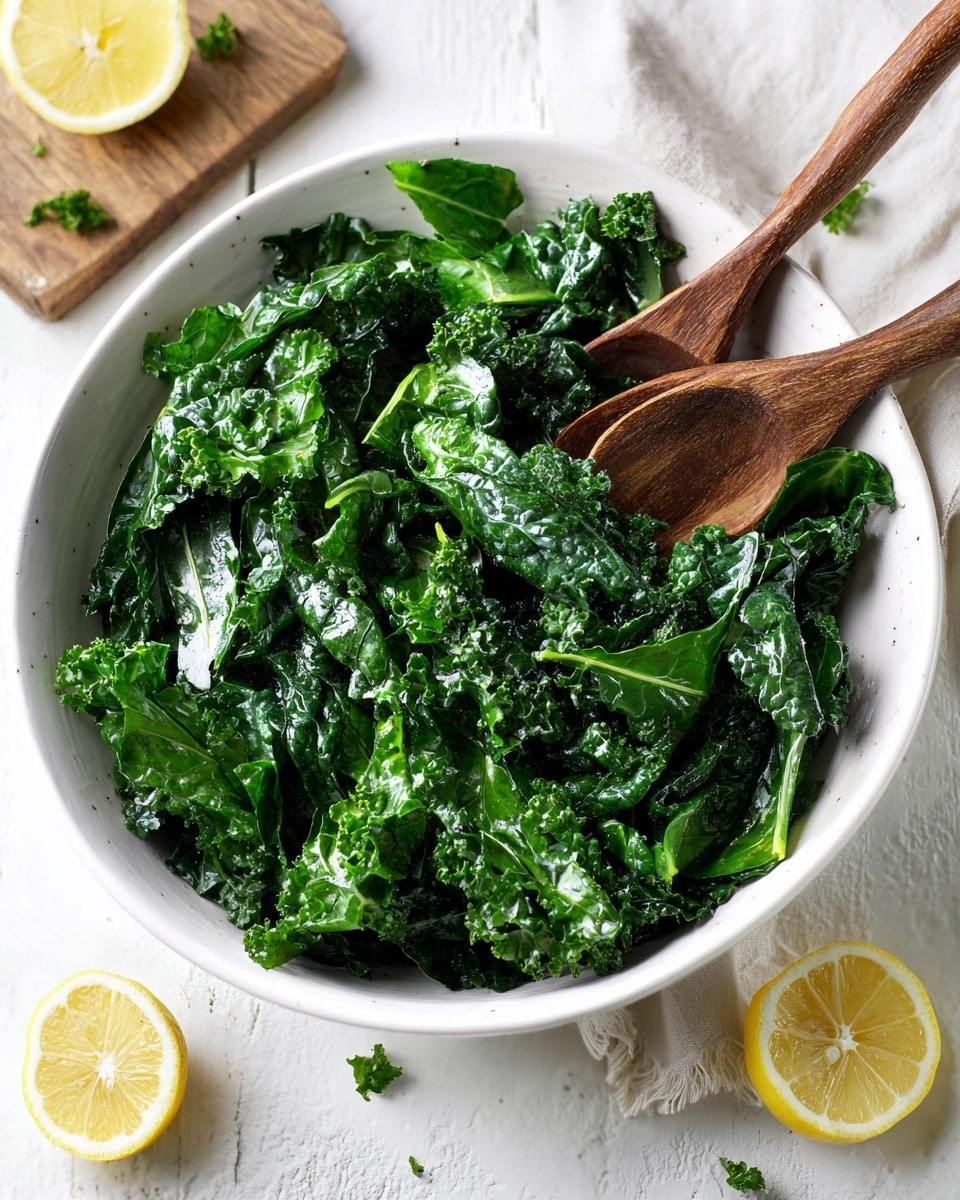 A white bowl filled with a mix of curly kale leaves and smooth spinach leaves, both deep green and fresh, is shown on a white marbled surface. Two wooden salad spoons lay partly inside the bowl, with one spoon positioned on the left and the other on the right side of the greens. In the background, there are a few lemon slices visible, casually placed near a wooden board and directly on the white marbled surface. The scene looks bright and clean, focusing on the fresh green salad ingredients. photo taken with an iphone --ar 4:5 --v 7
