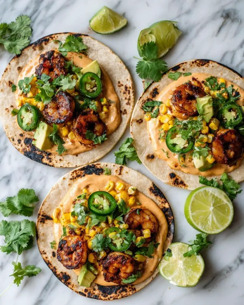 Spicy Shrimp Tacos with Roasted Corn Avocado Salsa Recipe