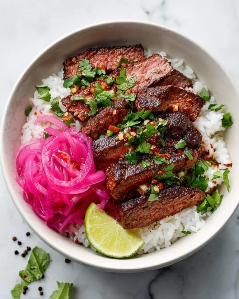 Skirt Steak Rice Bowls with Cilantro Chimichurri Recipe