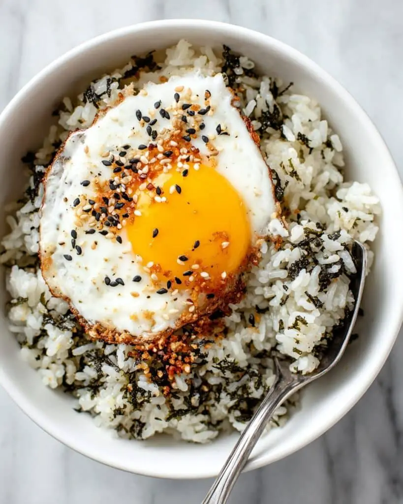 Chili Oil Eggs with Rice and Furikake Recipe