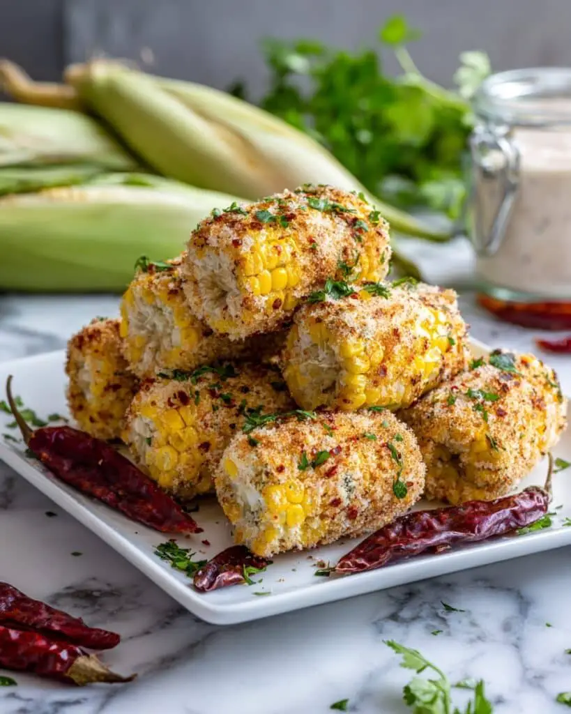 Air Fryer Corn Ribs with Parmesan and Spicy Chili Recipe