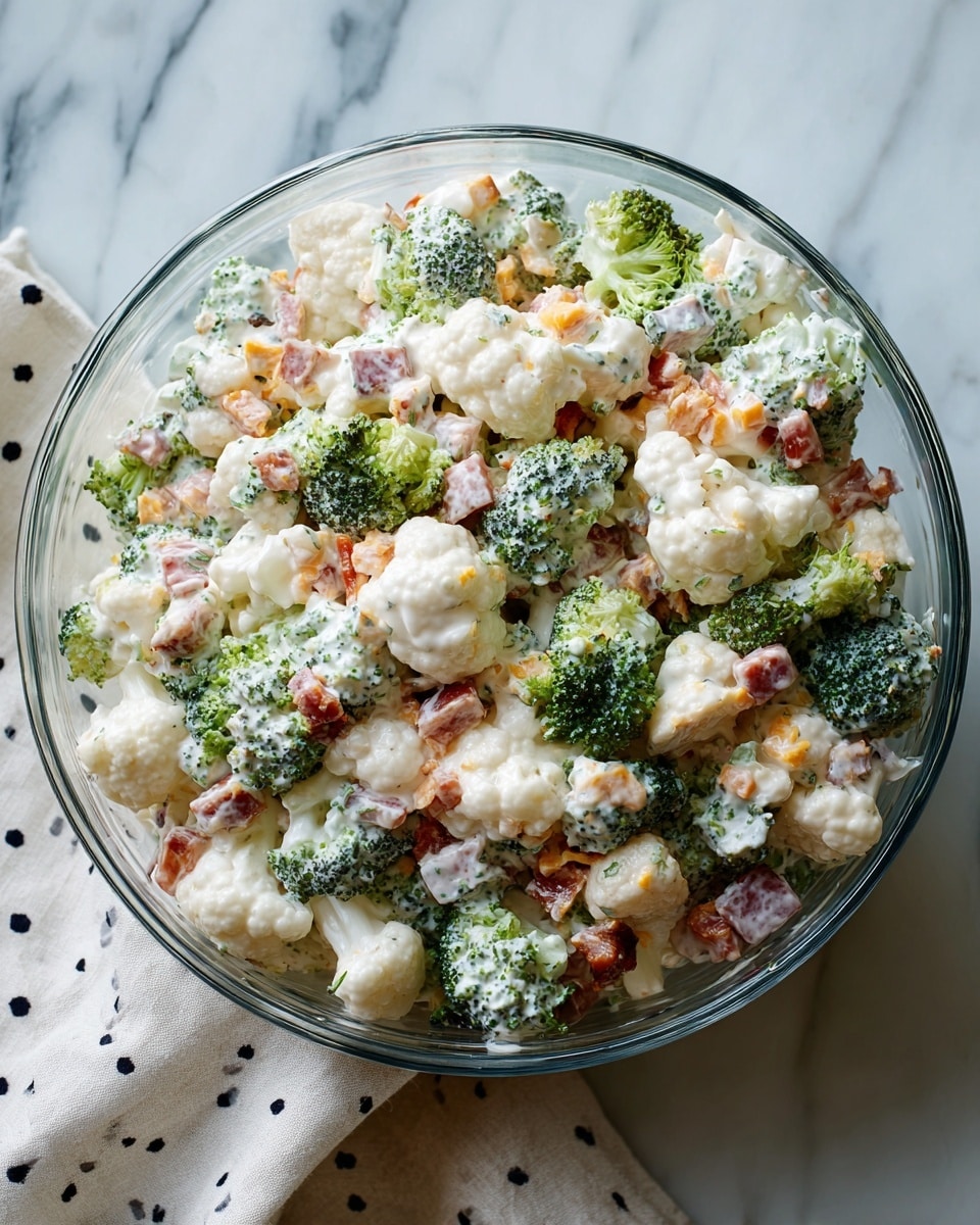 Broccoli Cauliflower Salad with Ranch, Bacon, and Cheese Recipe