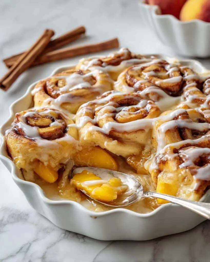 Cinnamon Roll Peach Cobbler Recipe