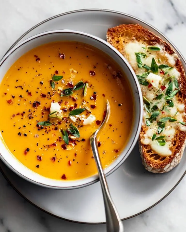 Roasted Red Pepper Soup with Feta Toast Recipe