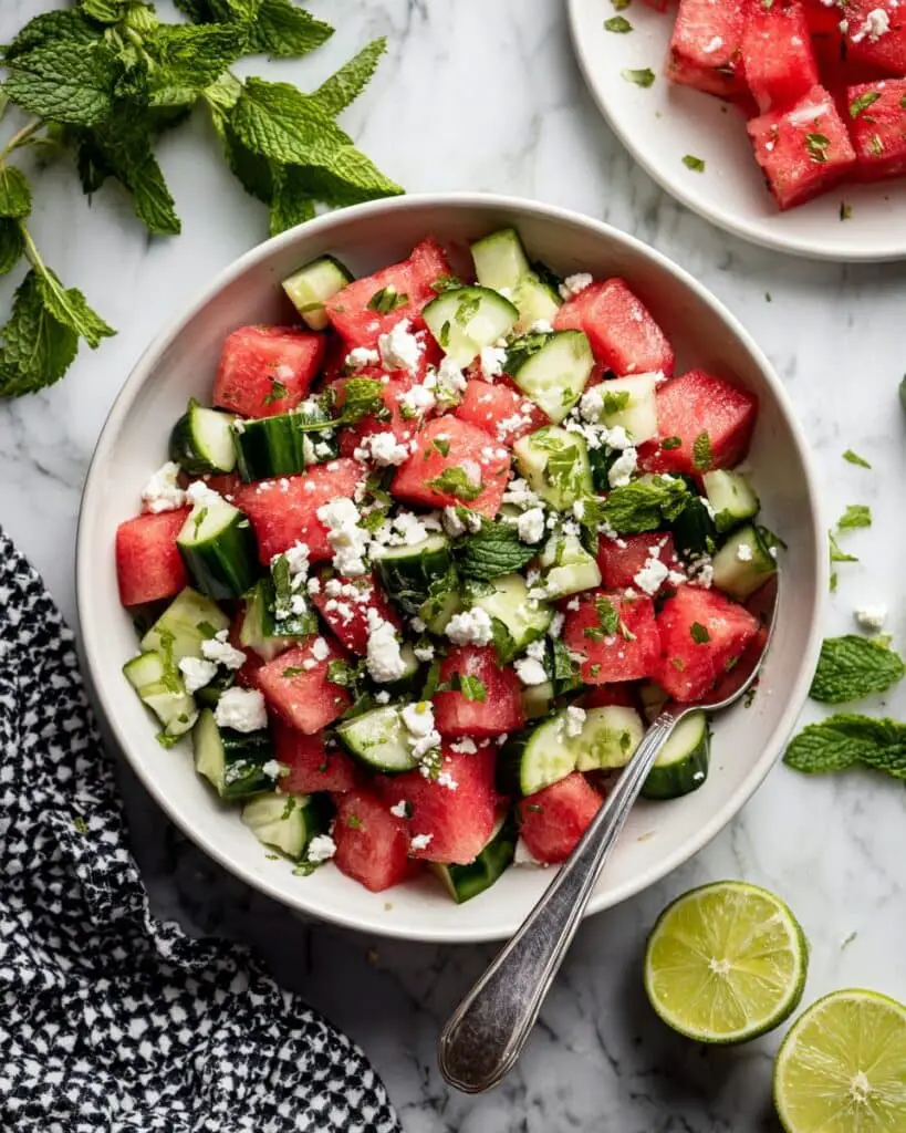 Watermelon Cucumber Salad with Feta and Fresh Mint Recipe