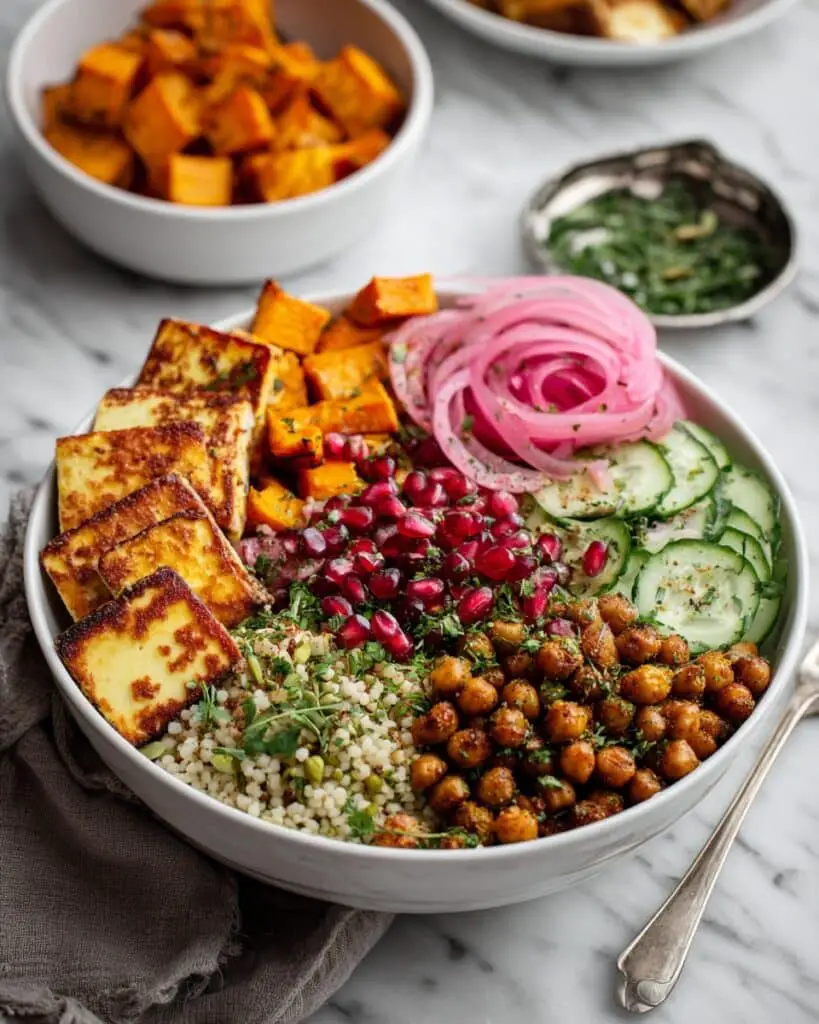 Hot Honey Halloumi & Chickpea Bowls Recipe
