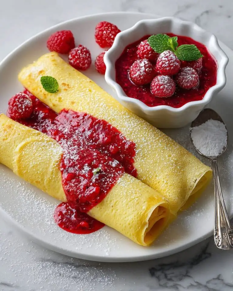 Hungarian Crêpes with Cottage Cheese Filling and Raspberry Sauce Recipe