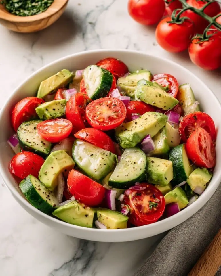 Creamy Avocado Salad with Fresh Tomato and Cucumber Recipe