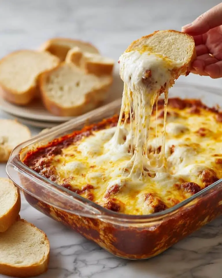 Sloppy Joe Dip with Melted Colby Jack and Baguette Slices Recipe