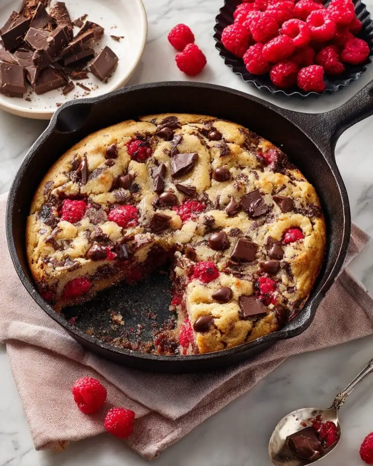 Chocolate Chip Skillet Blondie with Raspberries Recipe